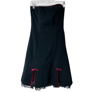 Vtg A Byer Dress 9 Short Formal Fairy Goth Bow Coquette Black Lace Ribbing Slit